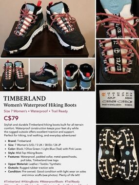 Timberland Black Olive Green and Light Blue Lace-Up Women's Boots